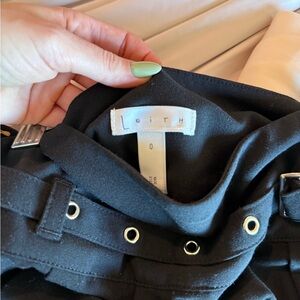 Leith Black High-Waist Belted Skirt with Gold Grommets